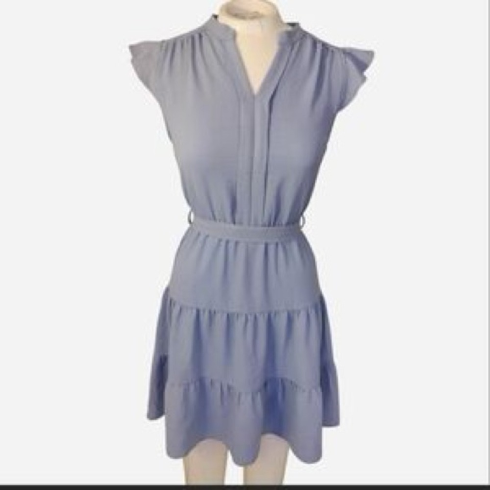 Monteau Los Angeles Blue ‎ Fit Flare Belted Flutter Sleeve Dress S